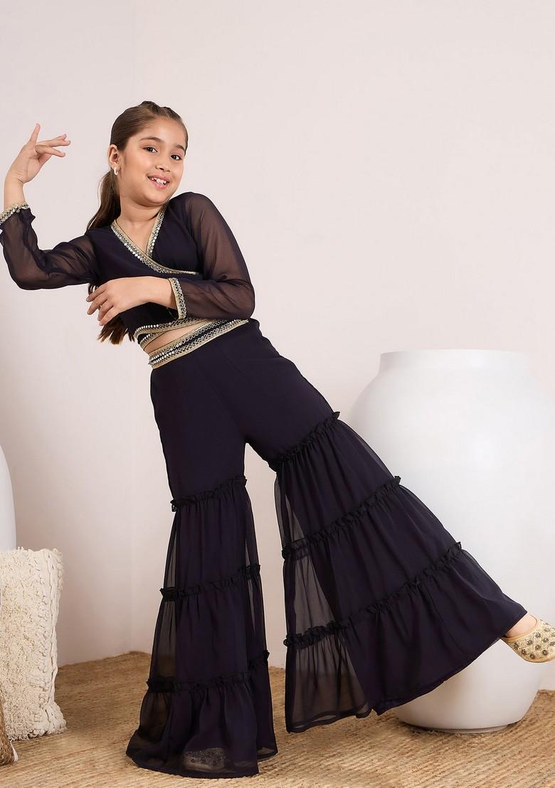 Navy Blue Printed Sharara With Top (Set of 2)