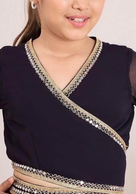 Navy Blue Printed Sharara With Top (Set of 2)