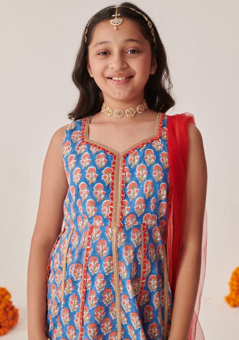 Blue Printed Kurta With Palazzo And Dupatta (Set of 3)