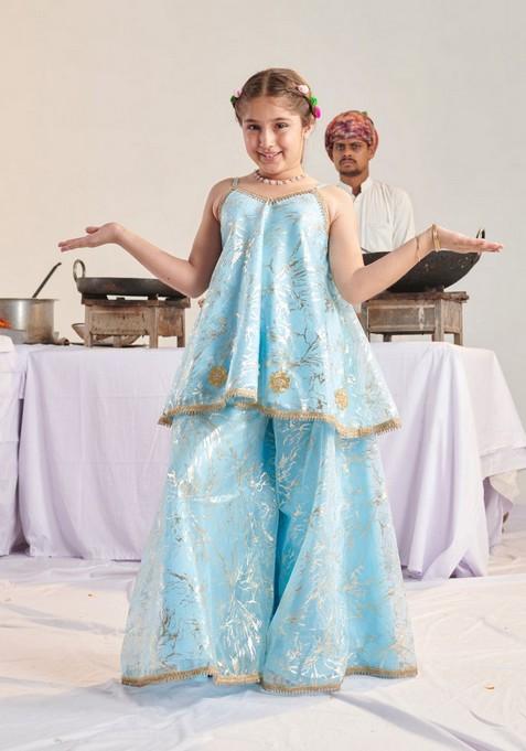Blue Printed Kurta With Pants (Set of 2) — view on Indya