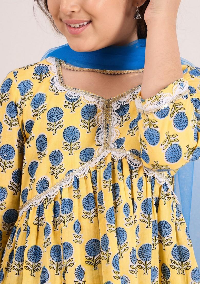 Yellow Printed Kurta With Pants (Set of 2)