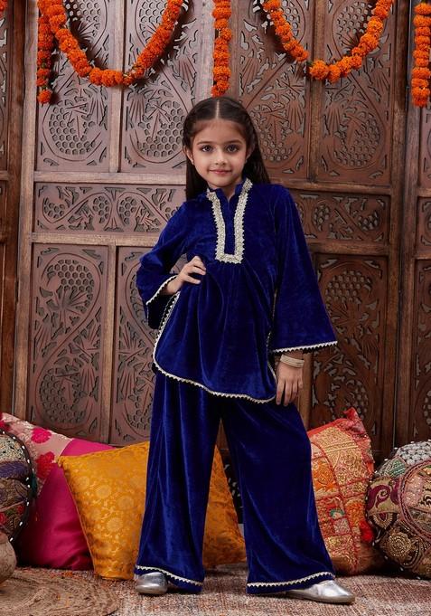 Blue Printed Kurta With Pants (Set of 2) — view on Indya