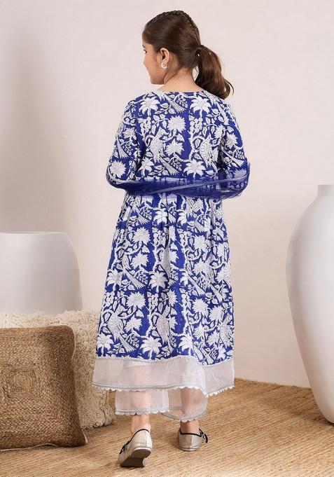Blue Printed Kurta With Pants And Dupatta (Set of 3)