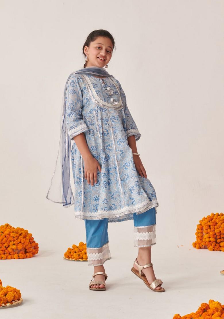 Firozi Printed Kurta With Pyjama And Dupatta (Set of 3)