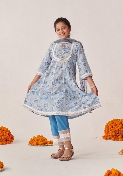 Firozi Printed Kurta With Pyjama And Dupatta (Set of 3)