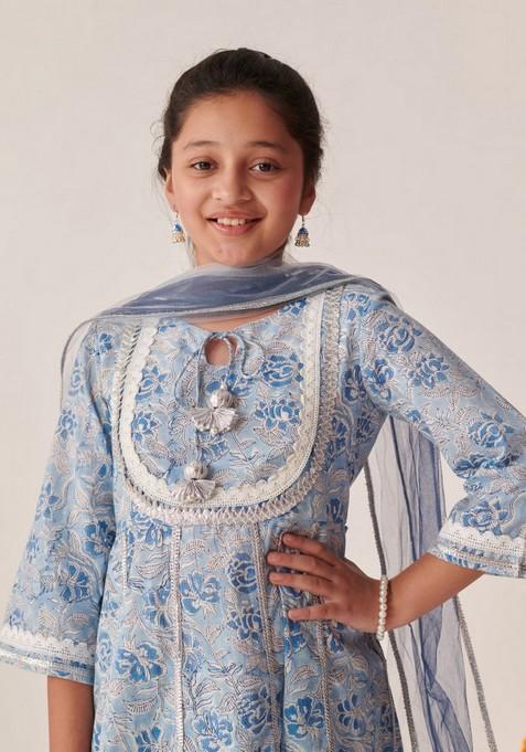 Firozi Printed Kurta With Pyjama And Dupatta (Set of 3)