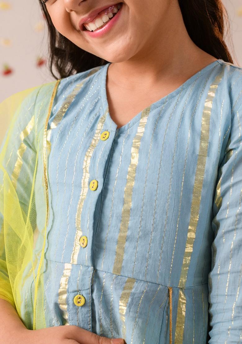 Grey Printed Kurta With Pants And Dupatta (Set of 3) - Indya