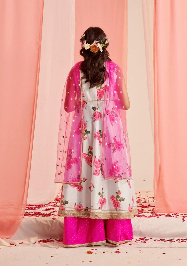 Blue Printed Kurta With Palazzo And Dupatta (Set of 3)