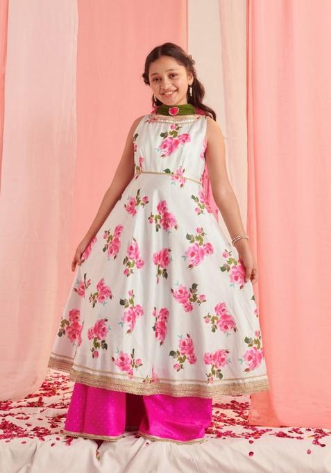 Blue Printed Kurta With Palazzo And Dupatta (Set of 3)