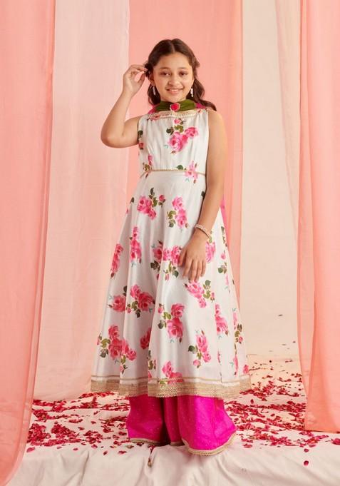 Blue Printed Kurta With Palazzo And Dupatta (Set of 3)