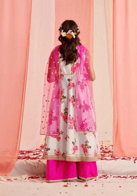 Blue Printed Kurta With Palazzo And Dupatta (Set of 3)