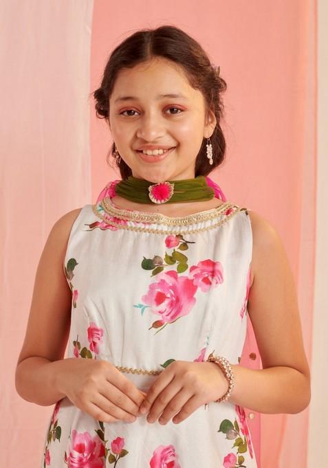 Blue Printed Kurta With Palazzo And Dupatta (Set of 3)