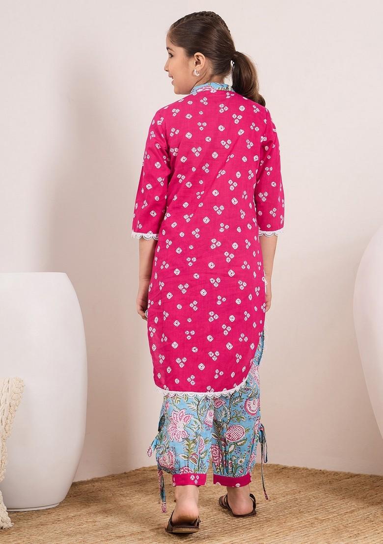 Magenta Printed Kurta With Pants (Set of 2)