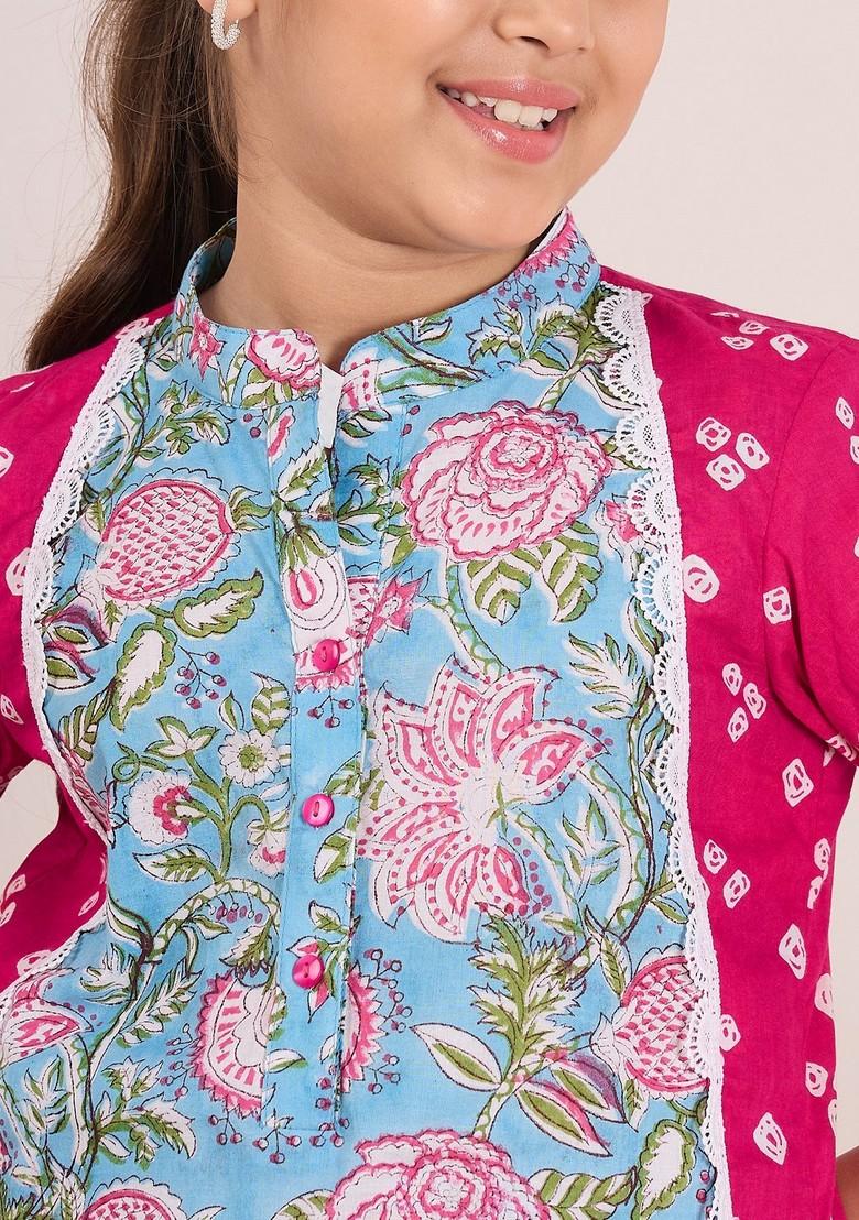Magenta Printed Kurta With Pants (Set of 2)