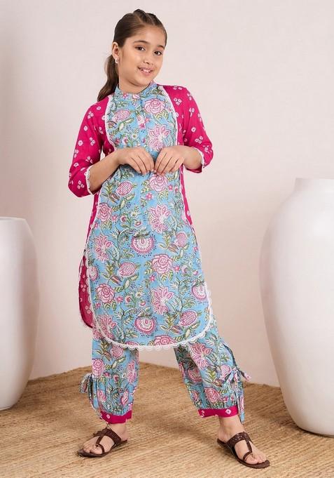 Magenta Printed Kurta With Pants (Set of 2)