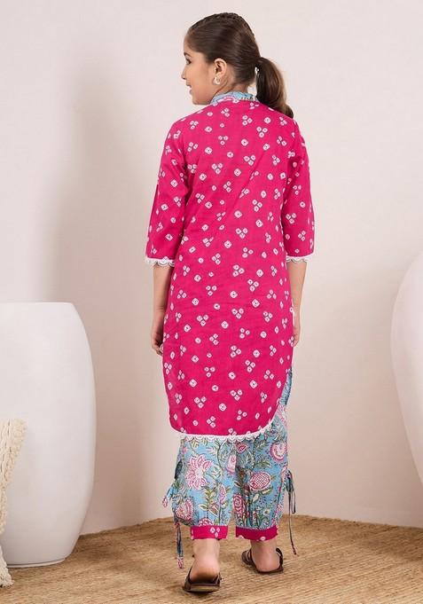 Magenta Printed Kurta With Pants (Set of 2)