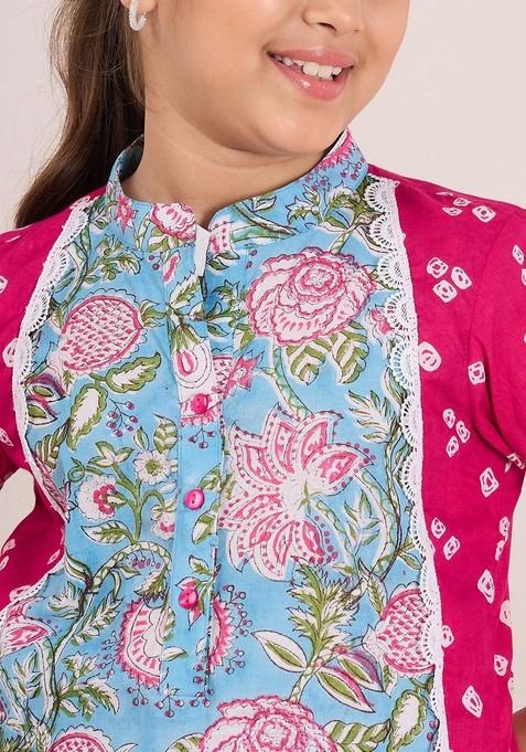 Magenta Printed Kurta With Pants (Set of 2)