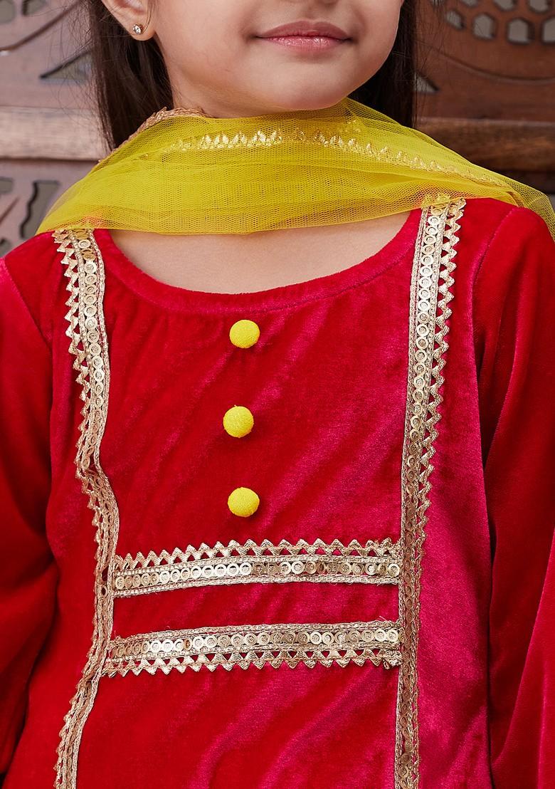 Magenta Kurta With Pants And Dupatta (Set of 3)