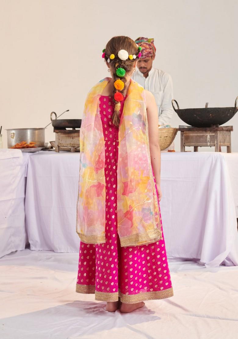 Magenta Kurta With Pants And Dupatta (Set of 3)