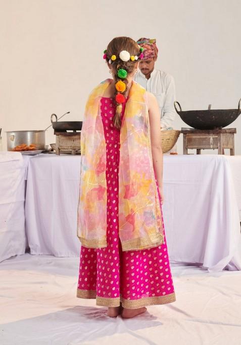 Magenta Kurta With Pants And Dupatta (Set of 3)