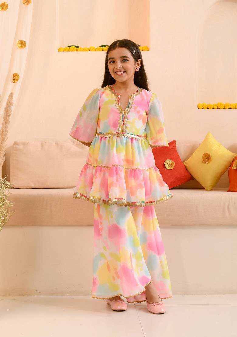 Multicolour Printed Kurta With Pants (Set of 2) - Indya