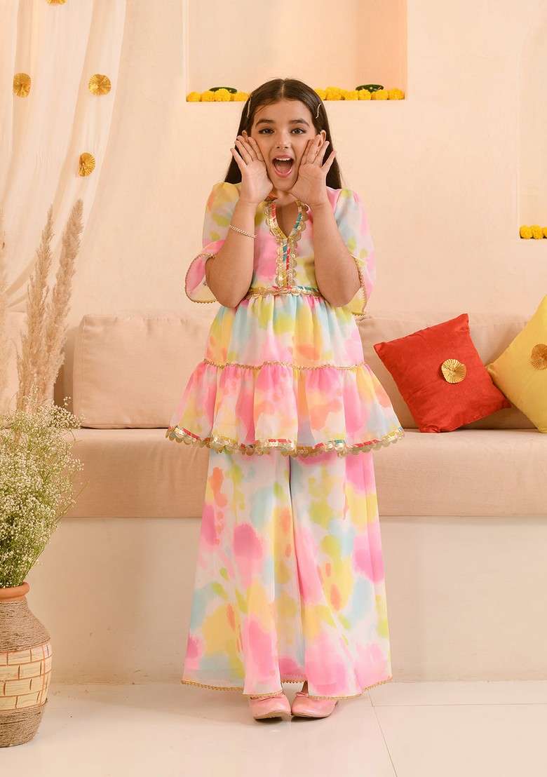 Multicolour Printed Kurta With Pants (Set of 2) - Indya