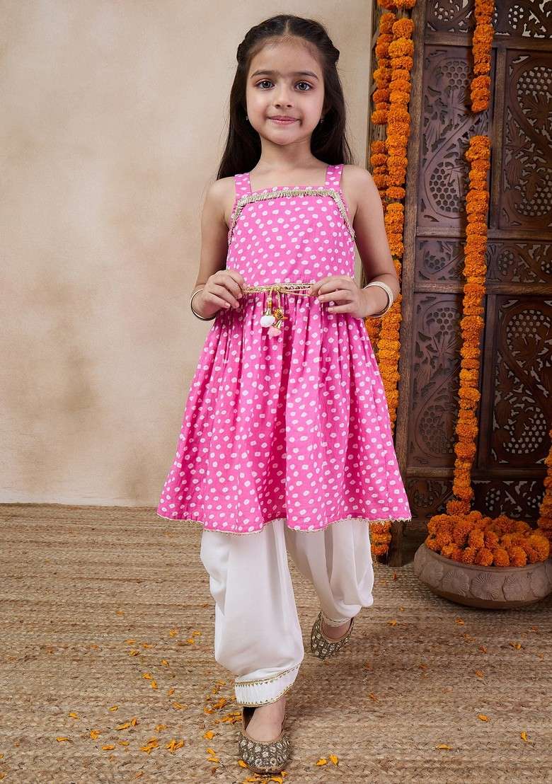 Purple Printed Kurta With Dhoti Pants And Dupatta (Set of 3) - Indya