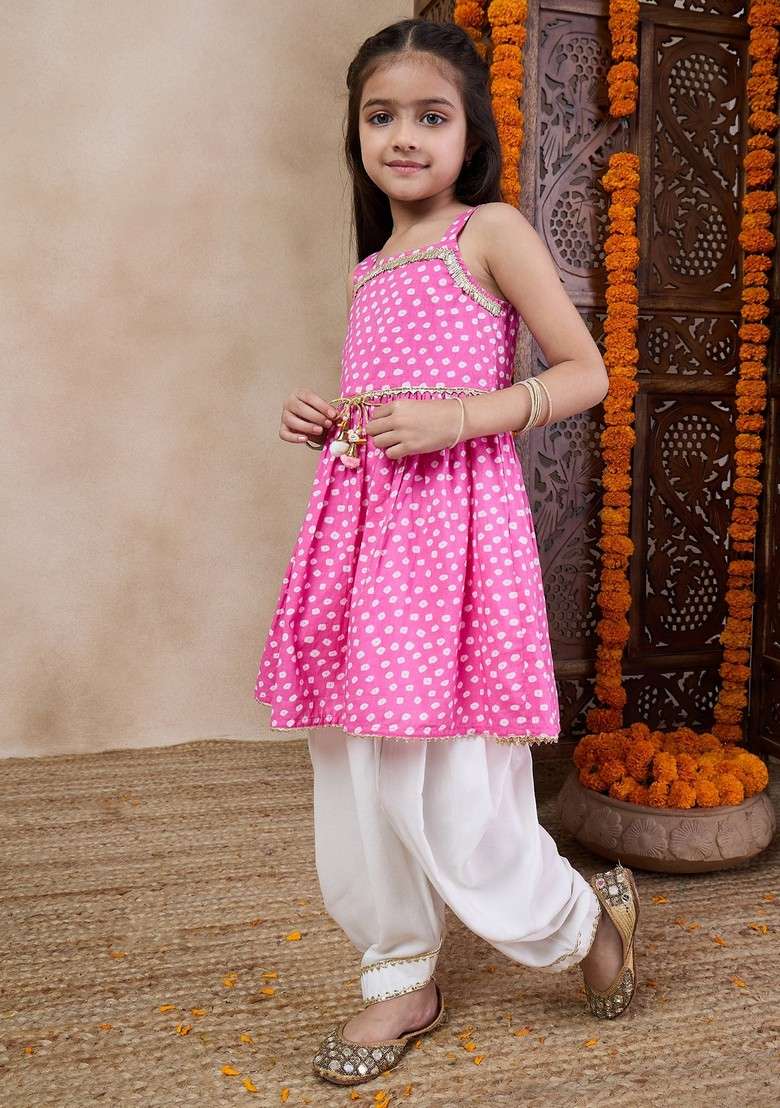 Purple Printed Kurta With Dhoti Pants And Dupatta (Set of 3) - Indya