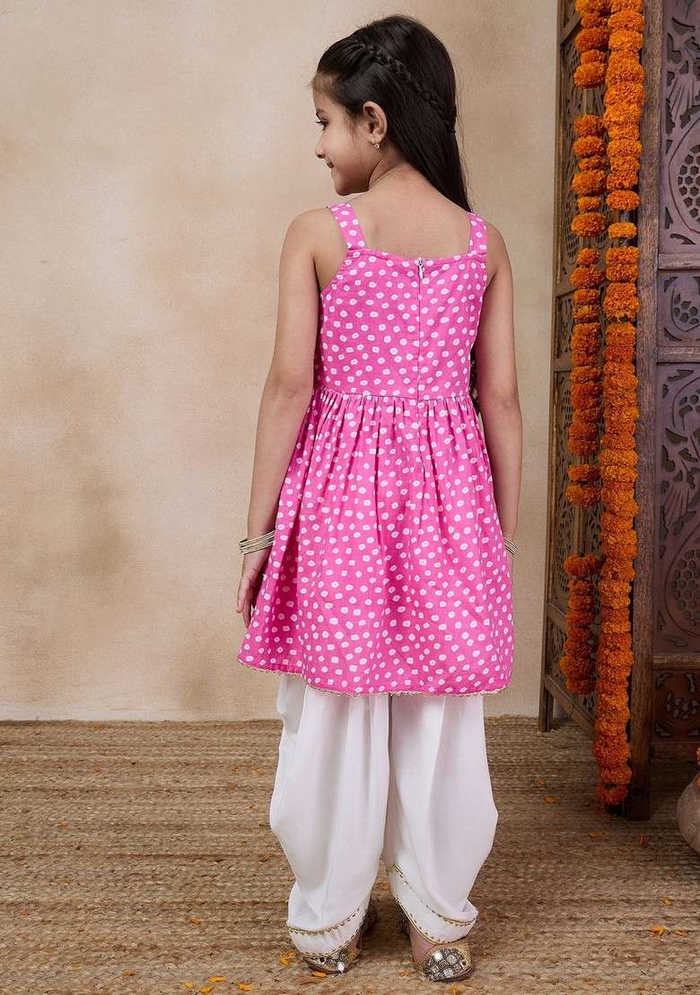 Purple Printed Kurta With Dhoti Pants And Dupatta (Set of 3) - Indya