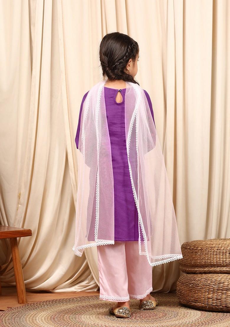 Purple Printed Kurta With Palazzo And Dupatta (Set of 3)