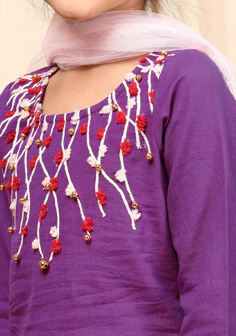Purple Printed Kurta With Palazzo And Dupatta (Set of 3)