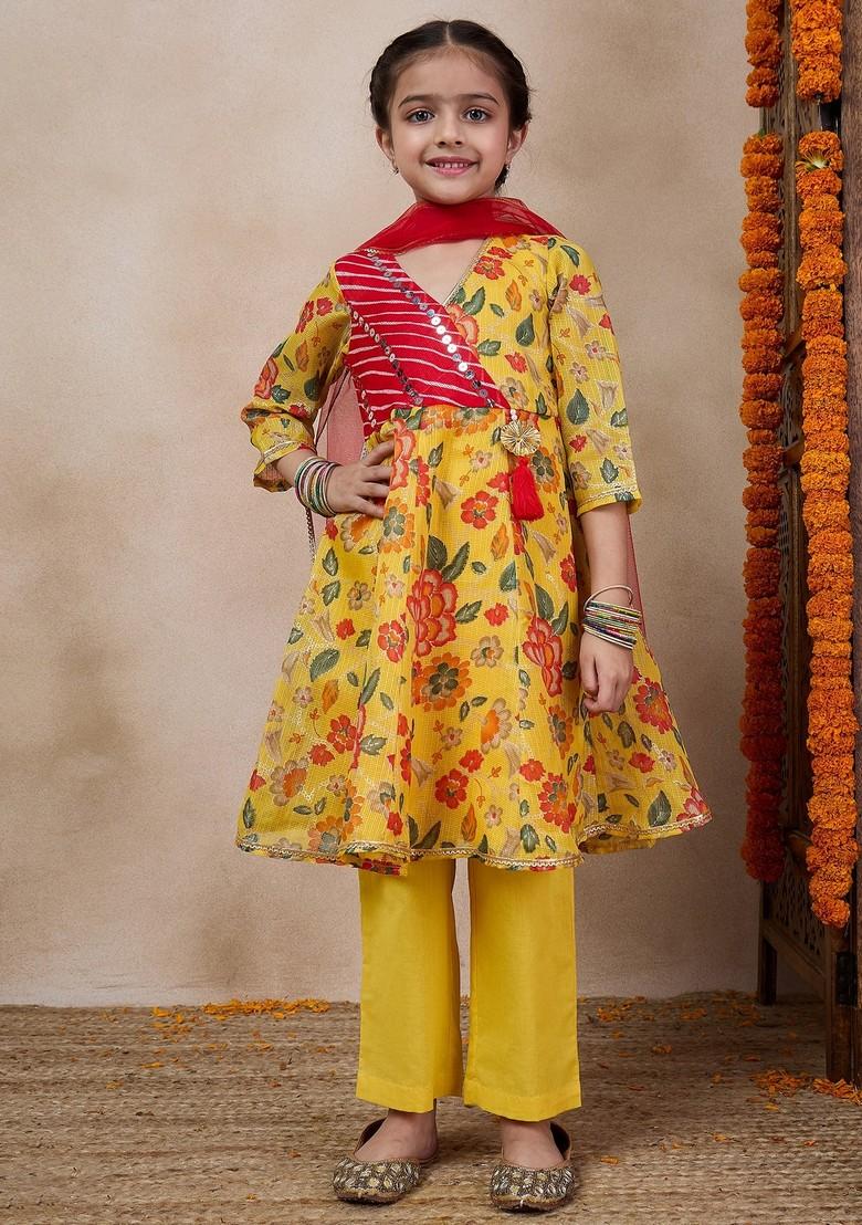 Yellow Printed Kurta With Pants And Dupatta (Set of 3)