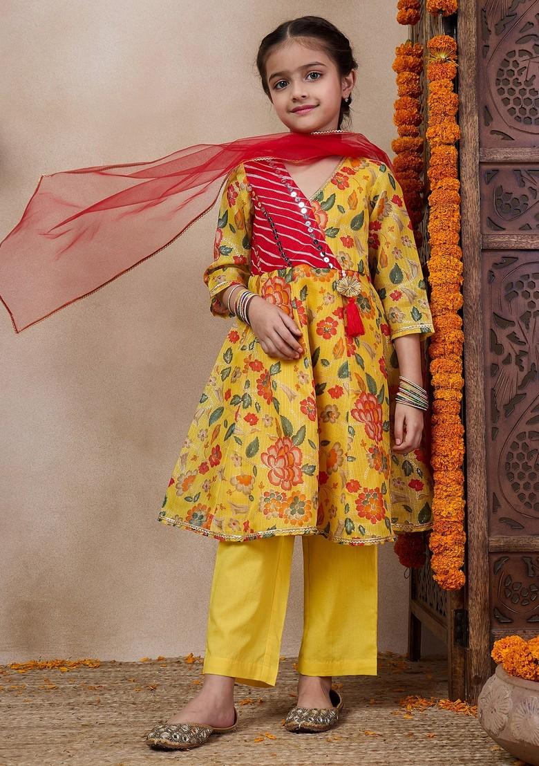Yellow Printed Kurta With Pants And Dupatta (Set of 3)