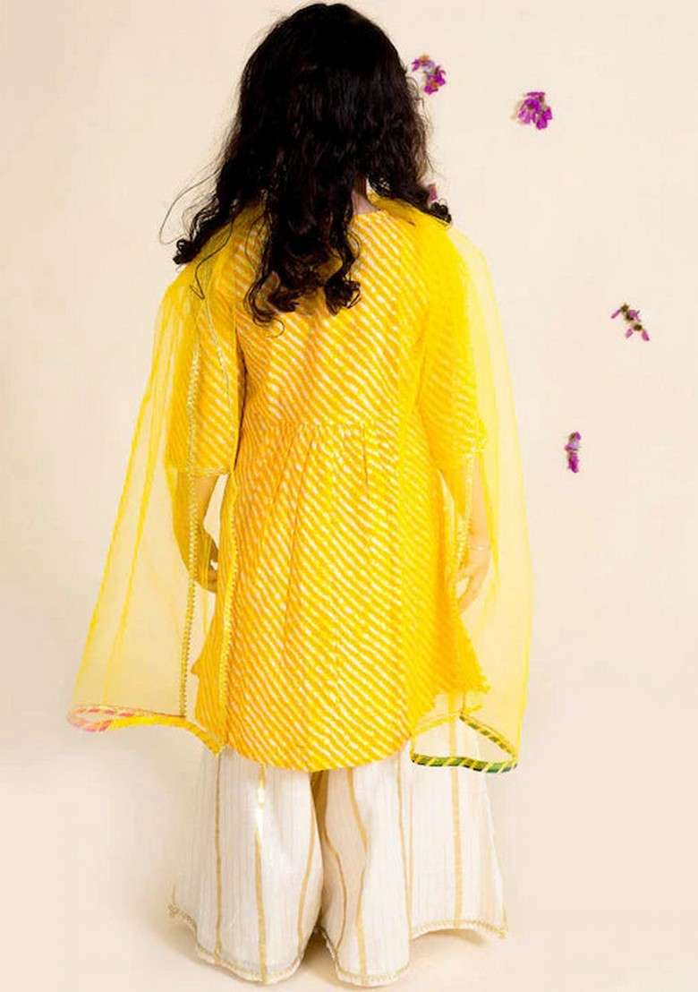Yellow Kurta With Pants And Dupatta (Set of 3) - Indya