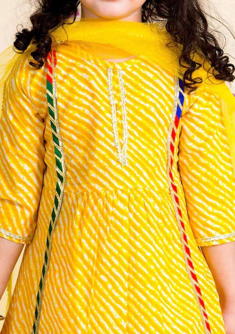 Yellow Kurta With Pants And Dupatta (Set of 3) - Indya