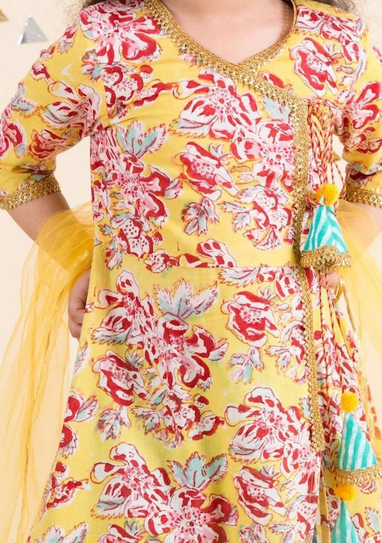Yellow And Blue Printed Kurta With Pants And Dupatta (Set of 3)