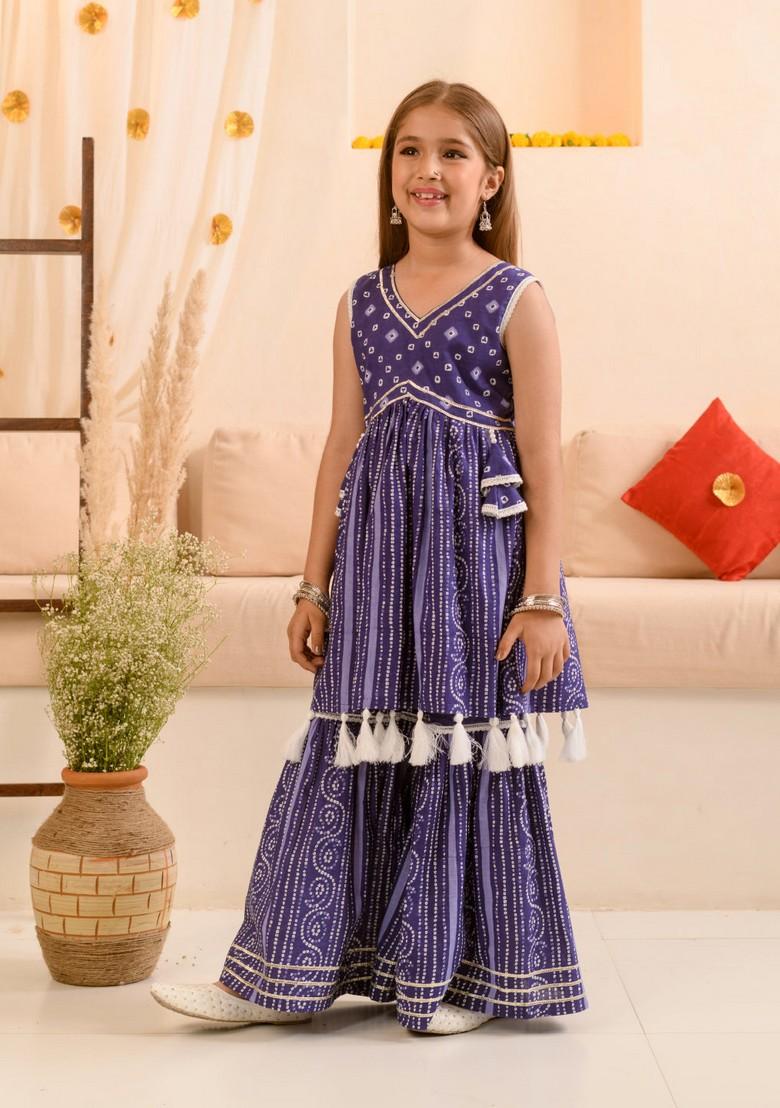 Blue Printed Kurta With Sharara (Set of 2)