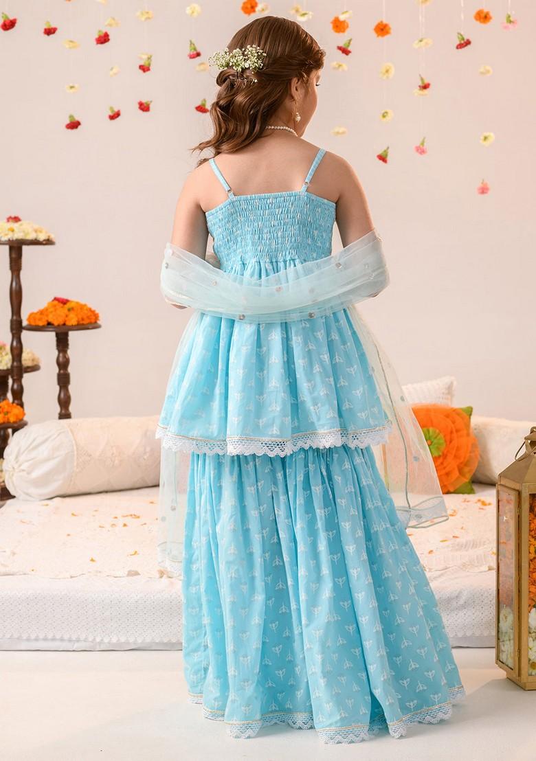 Blue Printed Kurta With Sharara (Set of 2)