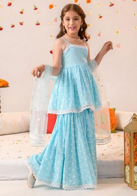 Blue Printed Kurta With Sharara (Set of 2)