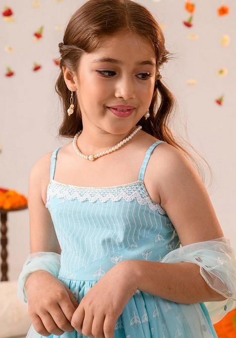 Blue Printed Kurta With Sharara (Set of 2)