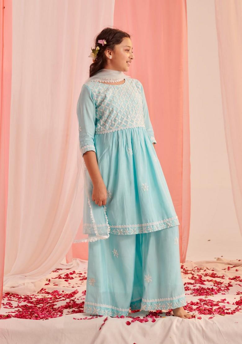 Firozi Printed Kurta With Sharara (Set of 2)