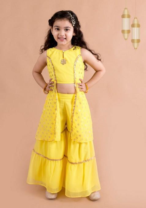 Yellow Printed Kurta With Sharara (Set of 2)