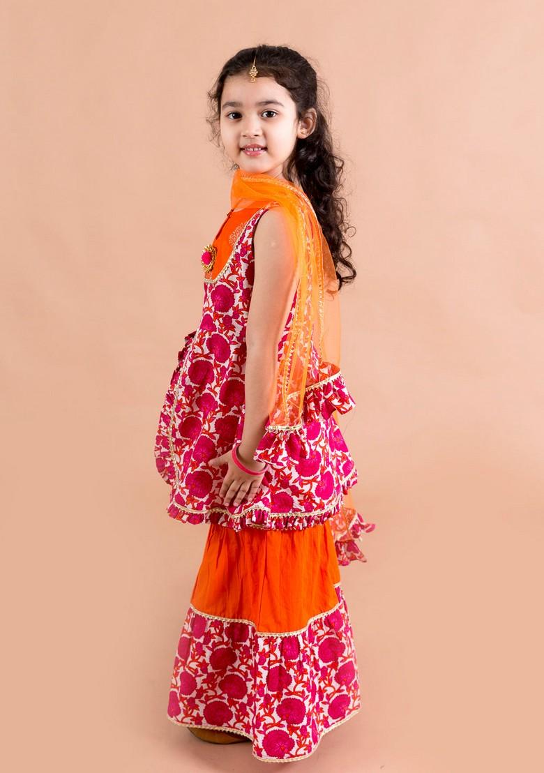 Magenta Printed Kurta With Sharara (Set of 2)