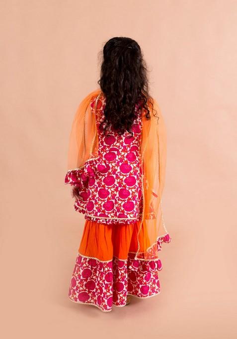 Magenta Printed Kurta With Sharara (Set of 2)