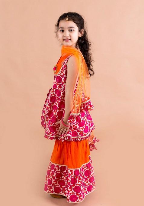 Magenta Printed Kurta With Sharara (Set of 2)