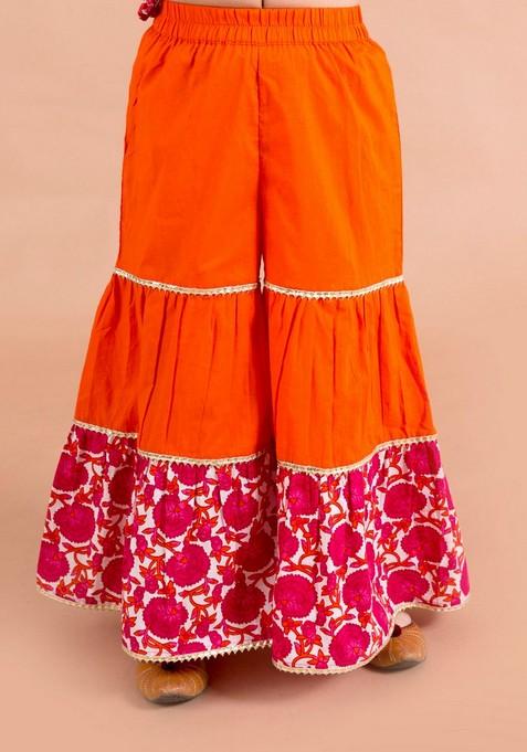 Magenta Printed Kurta With Sharara (Set of 2)