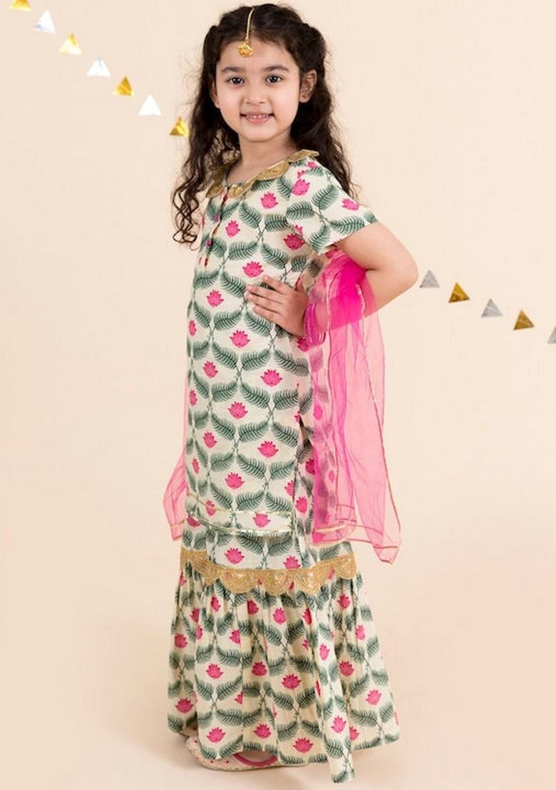 White Kurta With Sharara And Dupatta (Set of 3)