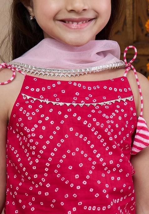 Magenta Printed Kurta With Sharara And Dupatta (Set of 3)