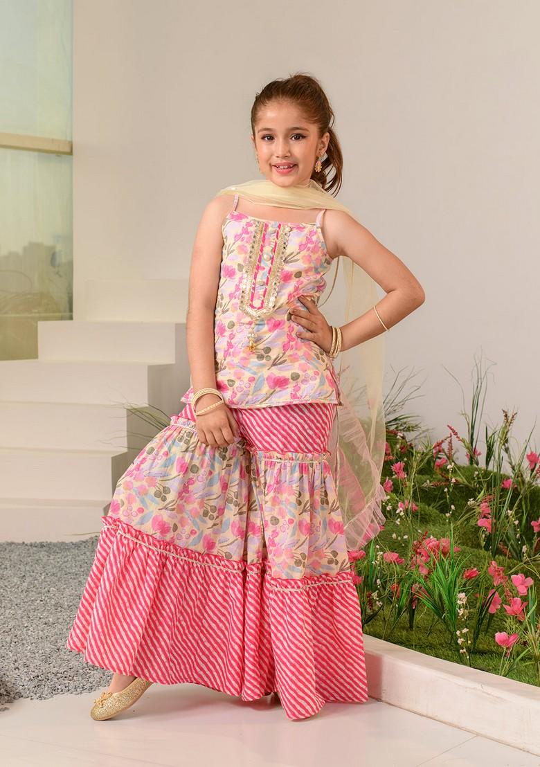 Yellow Printed Kurta With Sharara And Dupatta (Set of 3)