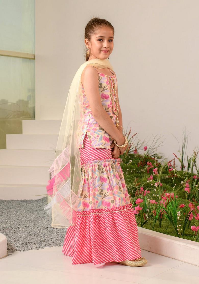 Yellow Printed Kurta With Sharara And Dupatta (Set of 3)